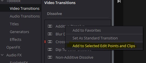davinci resolve adding video transition