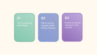 A screenshot from DaVinci Resolve showing three vertical, numbered bullet points with rounded corners, presented against a light cream background. Each bullet point is a soft-colored rectangle with a white number in the top left corner and white text below it. The first box, on the left, is light green and reads "01 This is a Vertical Bullet Point." The middle box is light blue and reads "02 Which can be created inside DaVinci Resolve." The third box, on the right, is light purple and reads "03 Perfect for demos, explainers, and tutorials."